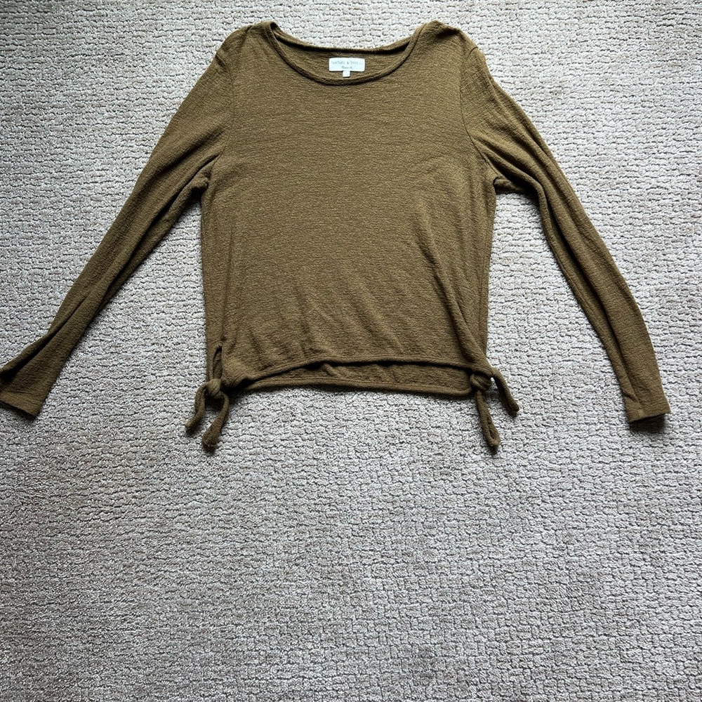 Madewell Green Long Sleeve Tie Front Blouse